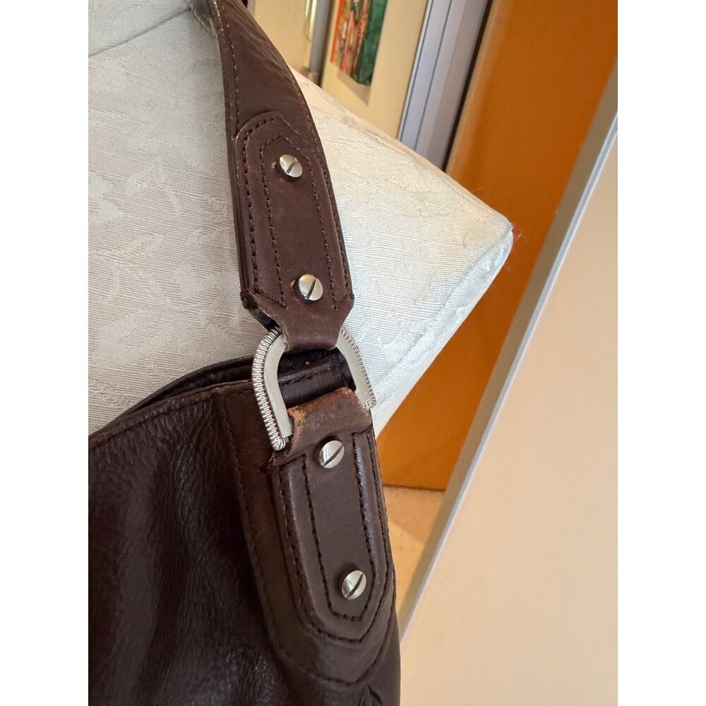 Cole Haan Womens Leather Hobo Bag Rich Brown Silver Hardware Casual - Picture 11 of 16